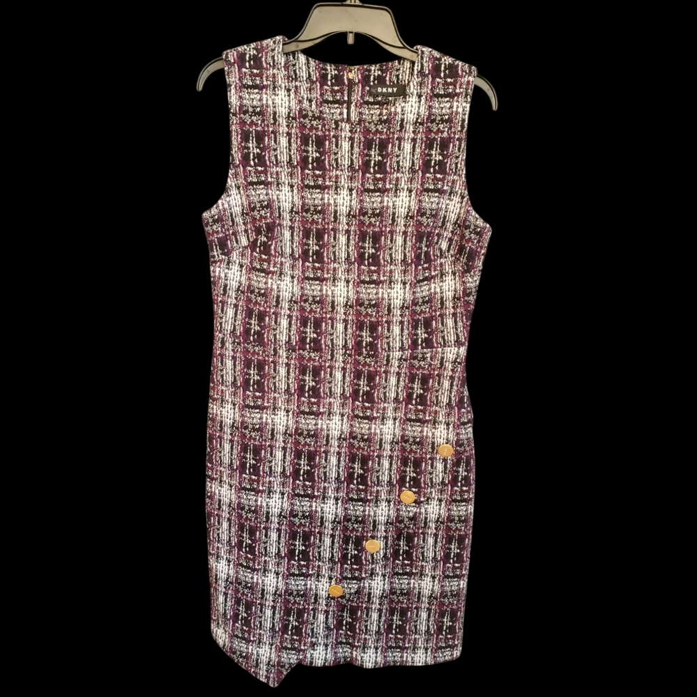 NWOT  DKNY Asymmetrical Tweed Button Logo Sheath Knee Length Dress Size 12